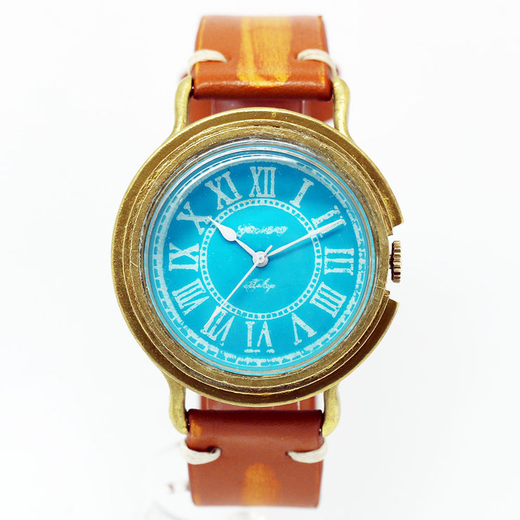 GENSO | Cobalt Turquoise Roman Numeral Dial Watch Light Blue & White | Original Handmade Watches from Japan
