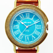 GENSO | Cobalt Turquoise Roman Numeral Dial Watch Light Blue & White | Original Handmade Watches from Japan