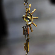 Denki Endorphin | Steampunk Brass Pendant "Wheel of Fortune Key" | Original Handmade jewelry from Japan